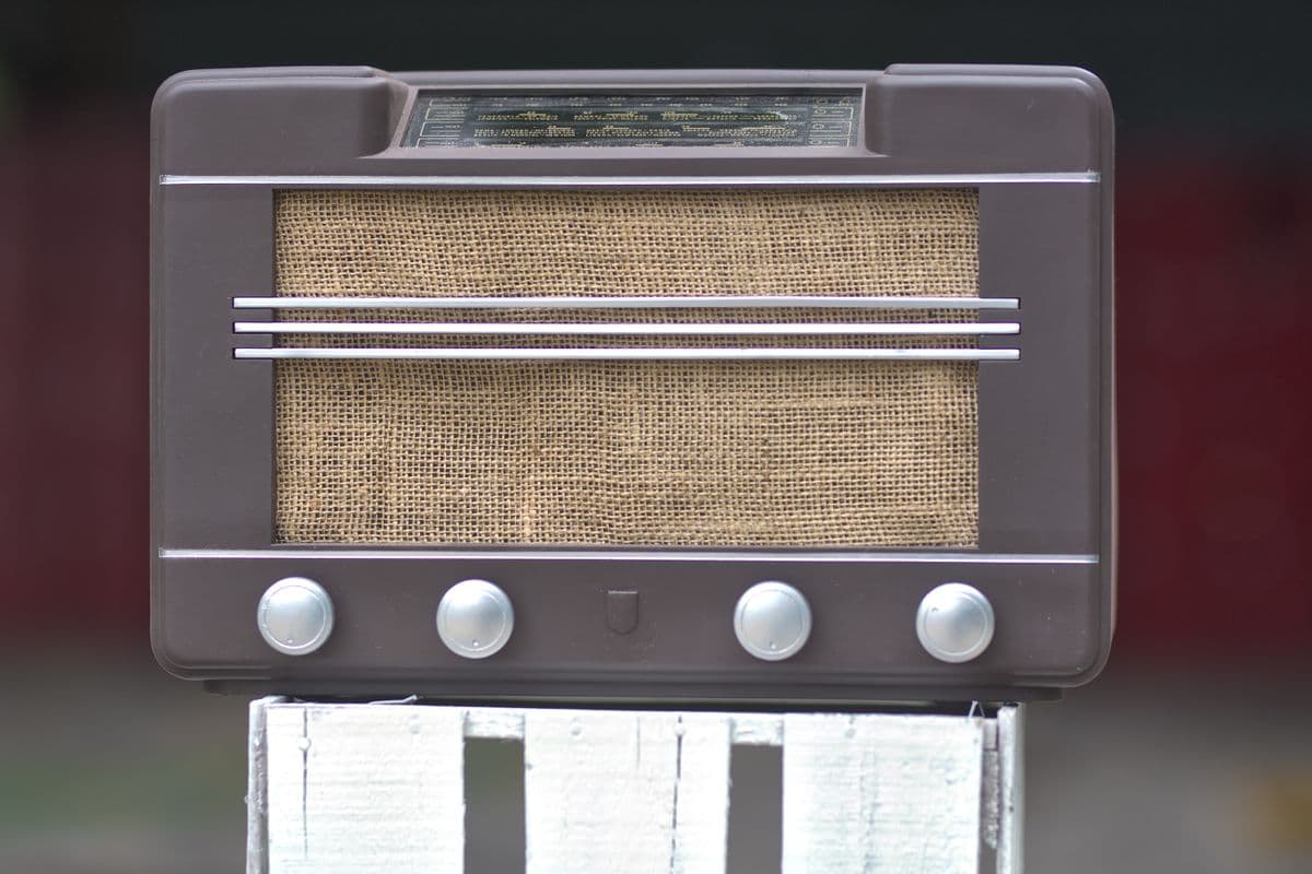 A vintage wooden radio speaker