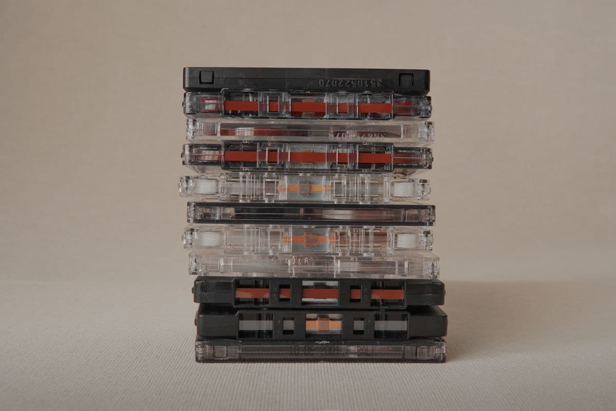 A stack of retro cassette tapes