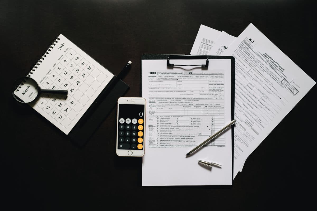 Tax paperwork and a calculator