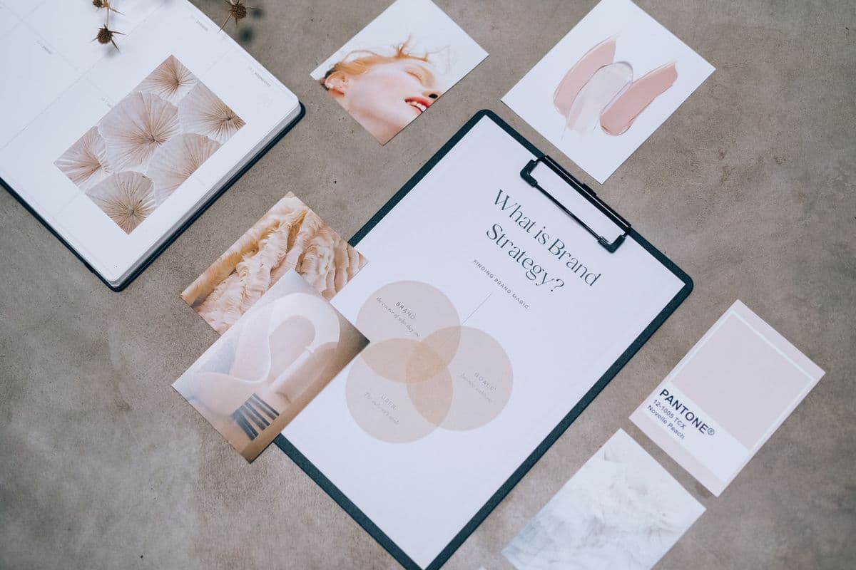 A brand mood board in a studio